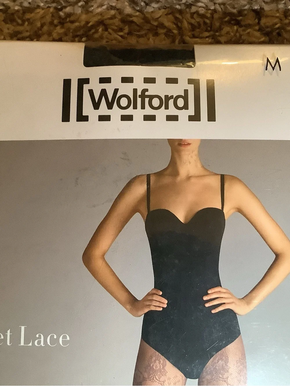 Wolford net lace tights, floral net pattern, color midnight, size: M